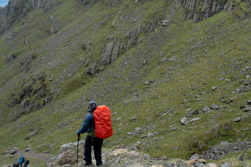 Fototapeta premium Pyg miners track Snowdonia Mountain Snowdonia National Park North wales people hiking rambling