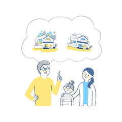 災害について考えている家族