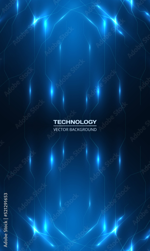 Poster Abstract technology vertical background. Digital technology cover background with blue lines and light rays effect. Vector illustration