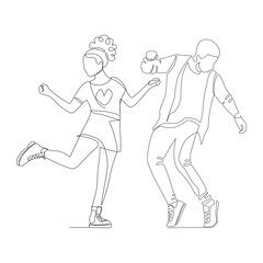 Fototapeta na wymiar Vector illustration of a dancing people drawn in line art style