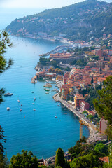 Aerial vertical view of Cote d'Azur, French Riviera in France