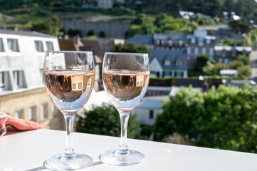 Two glasses with rose d'anjou wine from Loire valley, France