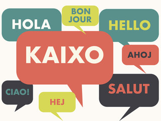 Basque language background illustration. Translation from left to right: word "Hello" in  Spanish, French, English, Basque, Czech, Italian, Swedish, Romanian languages. Basque speech bubble. Vector.