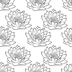 Seamless pattern with lotus flower outline