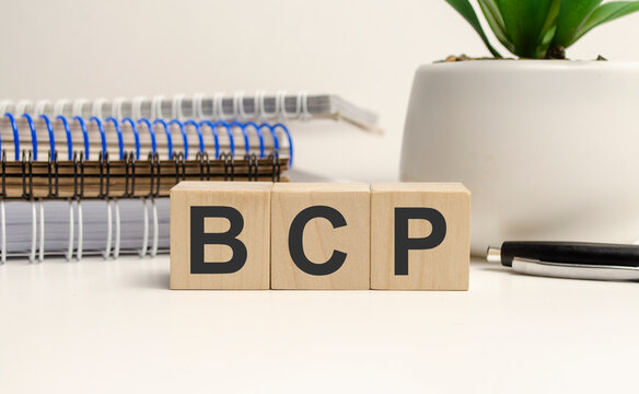 Alphabet letter block in word BCP on white background