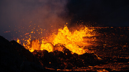 Lava flowing from an volcanic eruption in the Fagradalsfjall volcano, Southwest Iceland, on August...