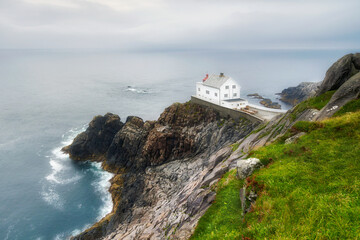 Beautiful Norwegian landscape, Krakenes Fyr lighthouse, Maloy island, central Norway