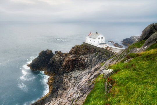 Beautiful Norwegian landscape, Krakenes Fyr lighthouse, Maloy island, central Norway