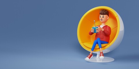 Gaming concept. Cartoon character with gamepad. 3d illustration.