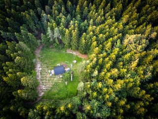 Dom w lesie widoczny z góry
