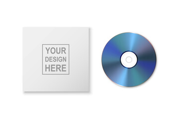 Vector 3d Realistic Blue CD, DVD with Paper Case, Envelope Isolated on White. CD Box, Packaging Design Template for Mockup. Compact Disk and Packaging Icon, Top View
