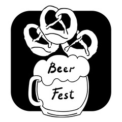 Beer and brezel for Octoberfest decoration, invitation, celebration, print, poster, menu. Food and drink. Autumn festival from Germany, Munich. Hand drawn illustration. Black style drawing.