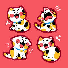 Daily Life of Positive Calico Cat Digital Illustration Pack