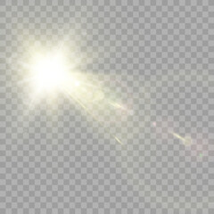 Fototapeta premium Glow isolated light effect set, lens flare, explosion, glitter, line, sun flash and stars. Abstract special effect element design. Shine ray with lightning 