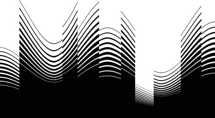  Abstract flow lines background . Fluid wavy shape .Striped linear pattern . Music sound wave . Vector illustration