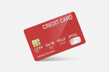 Vector 3d Realistic Red Credit Card on White Background. Design Template of Plastic Credit or Debit Card. Credit Card Payment Concept. Front View