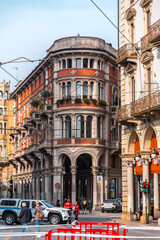 Fototapeta na wymiar Street view and architecture in Turin, Italy