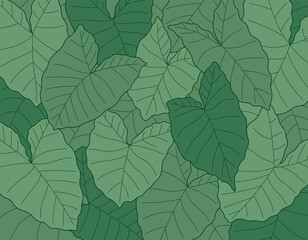 Tropical Leaf Pattern Vector Scalable Strokes Taro Elephant Ears Green Blue Line Art Background