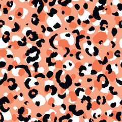 Abstract modern leopard seamless pattern. Animals trendy background. Pink and black decorative vector stock illustration for print, card, postcard, fabric, textile. Modern ornament of stylized skin