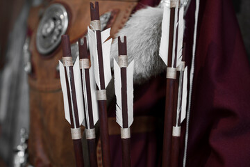 Ancient arrows close up view .