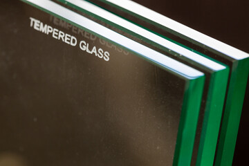 toughened glass, close-up, fired glass tempering markings