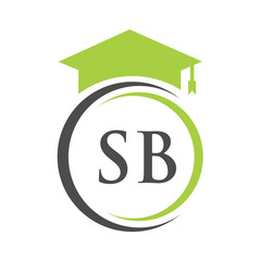 Letter SB Education Logo Concept With Educational Graduation Hat Vector Template