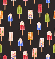Ice cream bar seamless pattern. Sweet dessert illustration for web, site, advertising, banner, poster, board and print