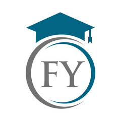 Letter FY Education Logo Concept With Educational Graduation Hat Vector Template