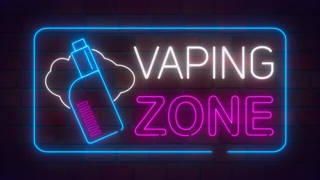 Vaping zone neon sign lights logo text glowing multicolor in Night Club Bar Blinking Neon Sign Style. Motion Animation. Video available in 4k render footage.