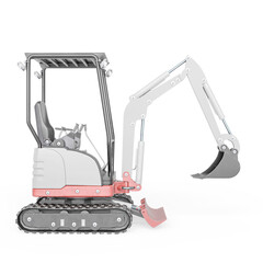 mini digger construction vehicle on drive position in white background