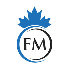 Letter FM Maple Leaf Logo Template Symbol Canadian Business, Company Logo Concept Vector Template