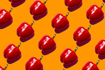 red sweet pepper pattern on orange background pop art design