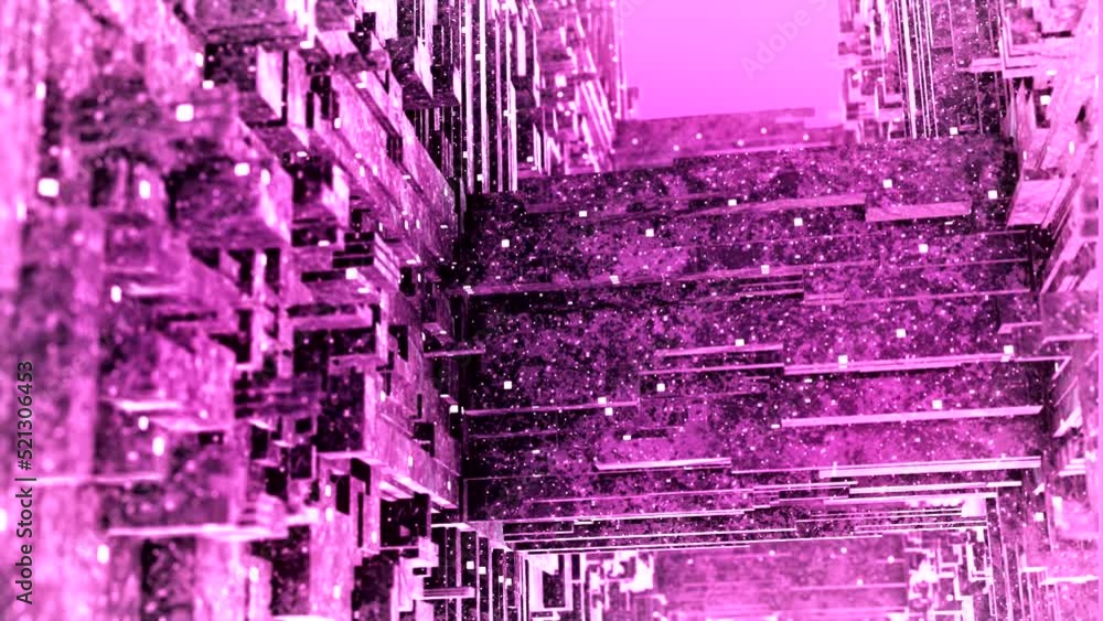 Poster abstract blocks construction, fractal animation background. motion. artificial intelligence creating