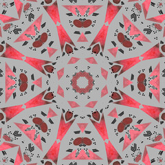 Abstract watercolor seamless pattern, cage, kaleidoscope