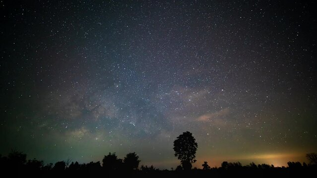 Time lapse video night Sky of Milky Way with starting of sky Travel and Go Everywhere concept.