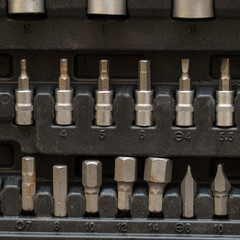 A set of torx tools, socket wrenches, screwdrivers and other tools. A tool for car repair. Selective focus