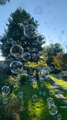 soap bubbles in the garden