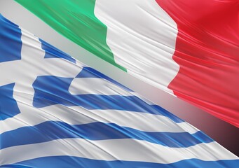 Fototapeta na wymiar Abstract Greece Flag, next to Italian Flag 3D Render(3D Artwork)