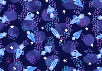 Cartoon seamless spaceship pattern for fabrics and kids and school notebooks and clothes print and kindergarten