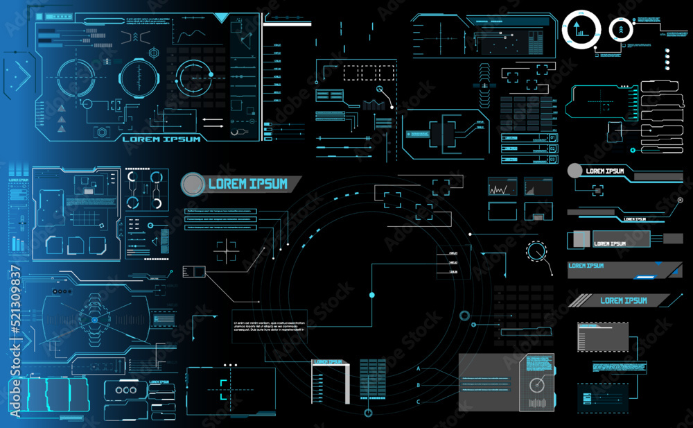 Poster big set futuristic vector hud interface screen design callout bar labels, information call box bars 