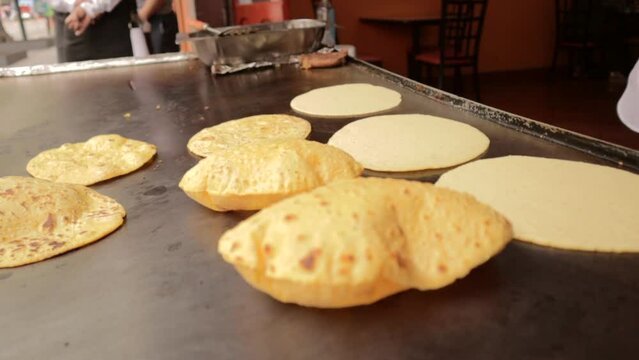 Closeup of making Tortillas