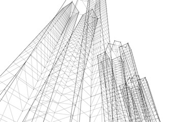 Abstract architecture drawing 3d illustration