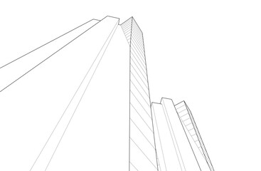 Abstract architecture drawing 3d illustration