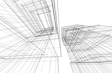 Abstract architecture drawing 3d illustration
