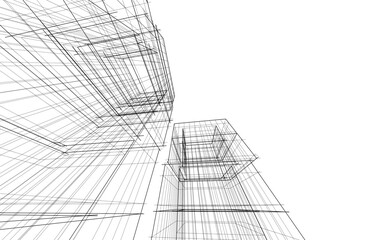 Abstract architecture drawing 3d illustration