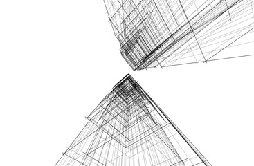 Abstract architecture drawing 3d illustration