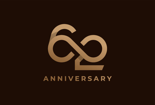 Number 62 Logo, Number 62 with infinity icon combination, can be used for birthday and business logo templates, flat design logo, vector illustration