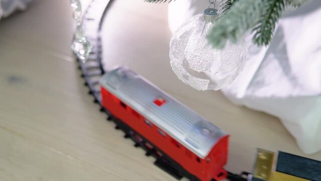 Retro train under tree gift, vintage concept