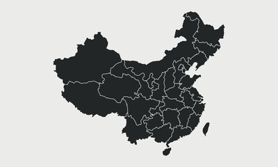 China map with regions isolated on white background. Map of China. Chinese map. Vector illustration - obrazy, fototapety, plakaty