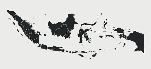 Indonesia map with regions isolated on white background. Map of Indonesia. Indonesian map. Vector illustration